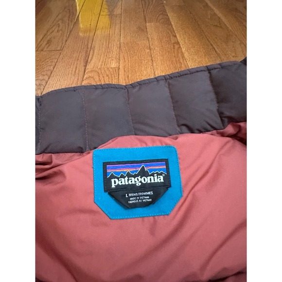 Patagonia Bivy Puffer Vest Full Zip Goose Down Khaki Blue Brown Men's large L - Picture 8 of 11